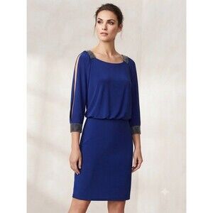 MSK Royal Blue Cold Shoulder Cocktail Dress Rhinestone Straps